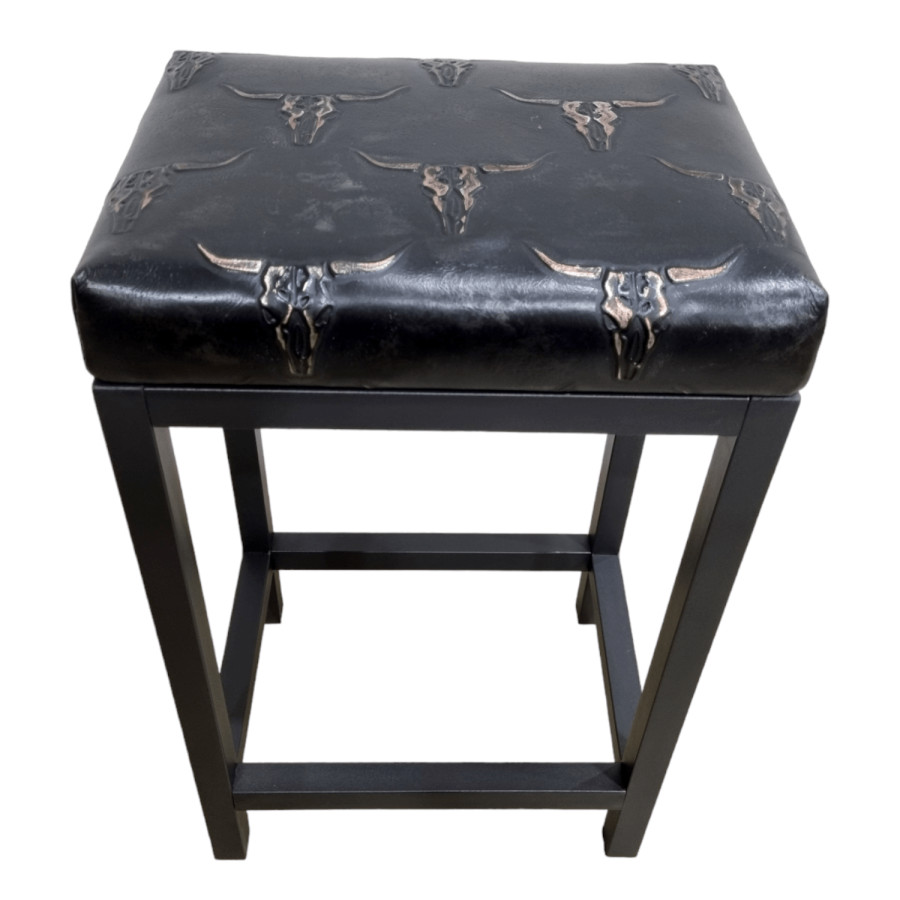 TEXAS Longhorn embossed black leather bar stool / counter top stool - Handmade - Worldwide shipping -FP- 0