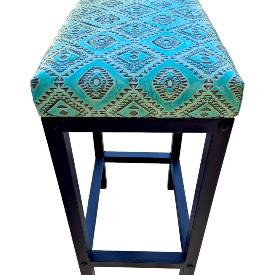 Turquoise leather Navajo | Aztec leather bar stool / counter stool - Worldwide shipping -FP- 1