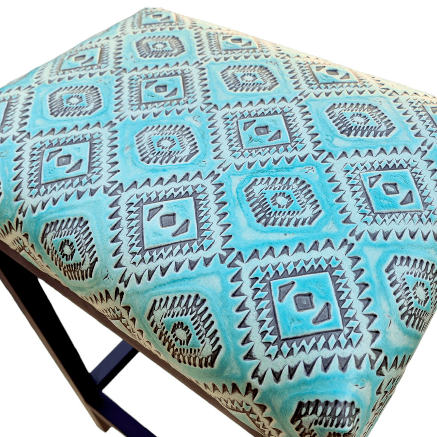 Turquoise leather Navajo | Aztec leather bar stool / counter stool - Worldwide shipping -FP- 3