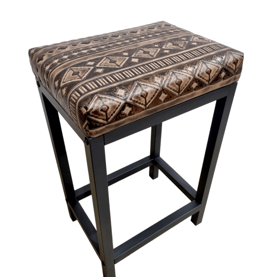 Navajo Aztec brown & copper leather bar stool / Leather counter stool -   - Worldwide shipping -FP-