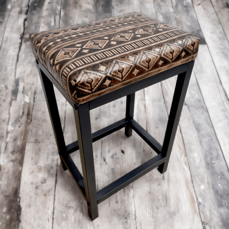 Navajo Aztec brown & copper leather bar stool / Leather counter stool -   - Worldwide shipping -FP- 1