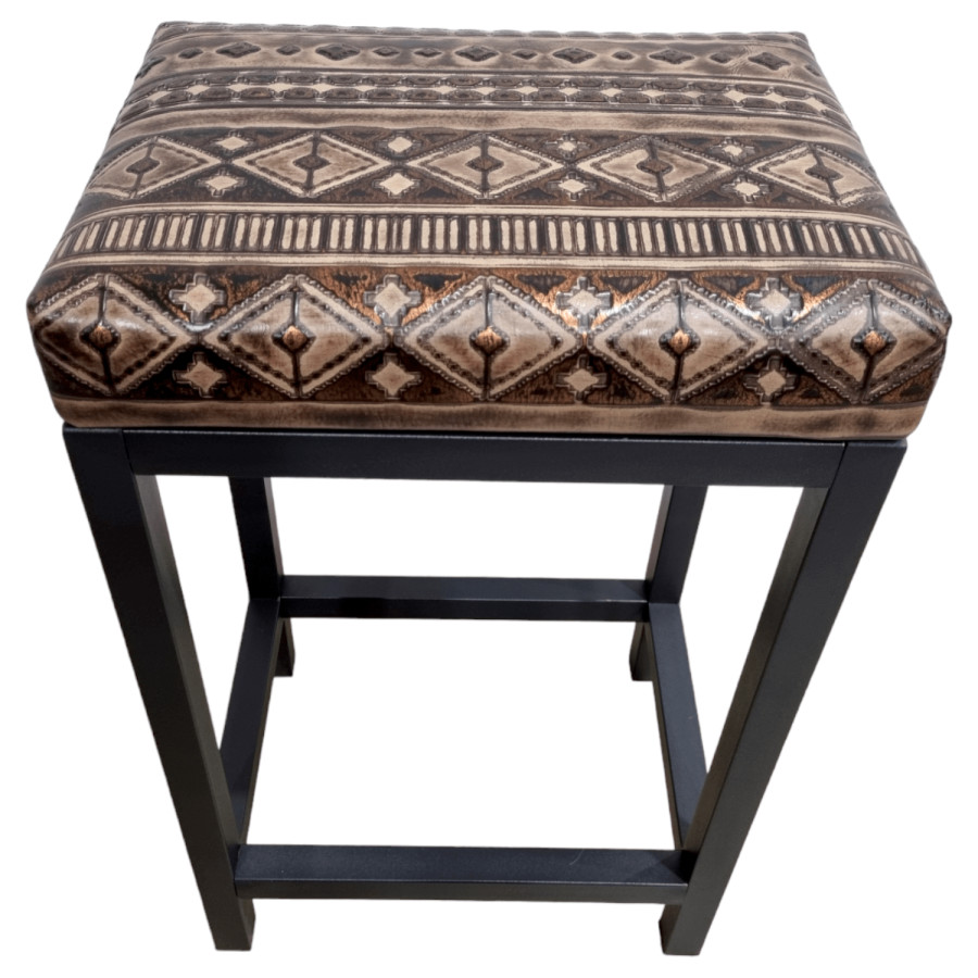 Navajo Aztec brown & copper leather bar stool / Leather counter stool -   - Worldwide shipping -FP- 2