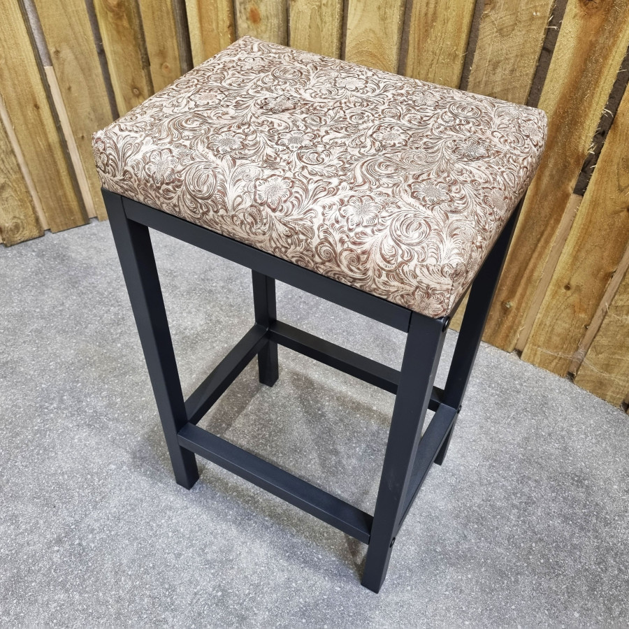 Embossed leather bar stool / counter stools / Ivory Chocolate Embossed Leather - Custom made - Various seat heights FP 0