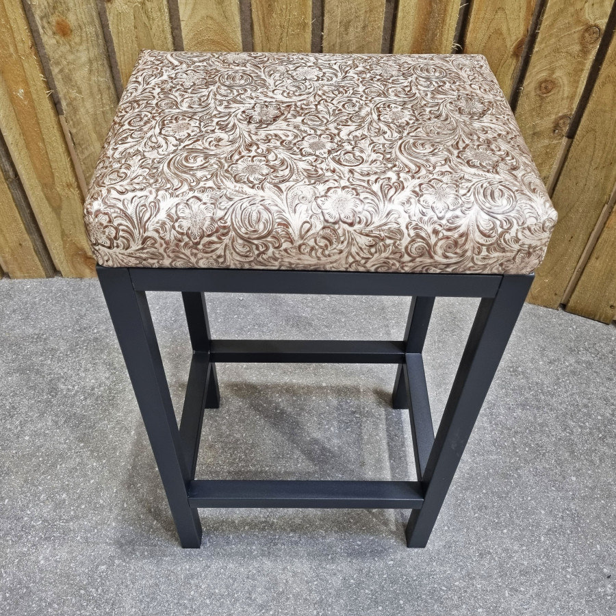 Embossed leather bar stool / counter stools / Ivory Chocolate Embossed Leather - Custom made - Various seat heights FP 2