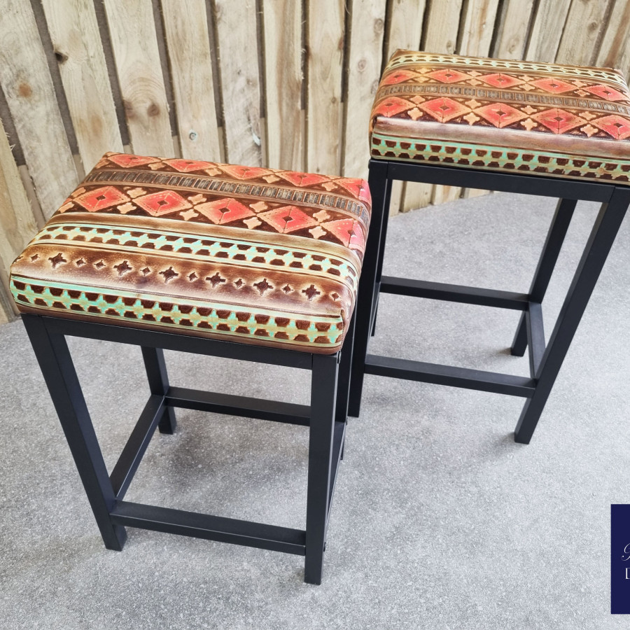 Navajo Red Leather | Aztec leather bar stool / counter stool - Worldwide shipping -FP- 1