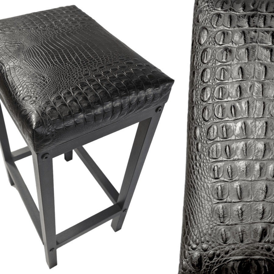 Croc genuine Black leather counter stool | Crocodile 'look' real leather - counter stool | Bar stool - Handmade -FP- 0