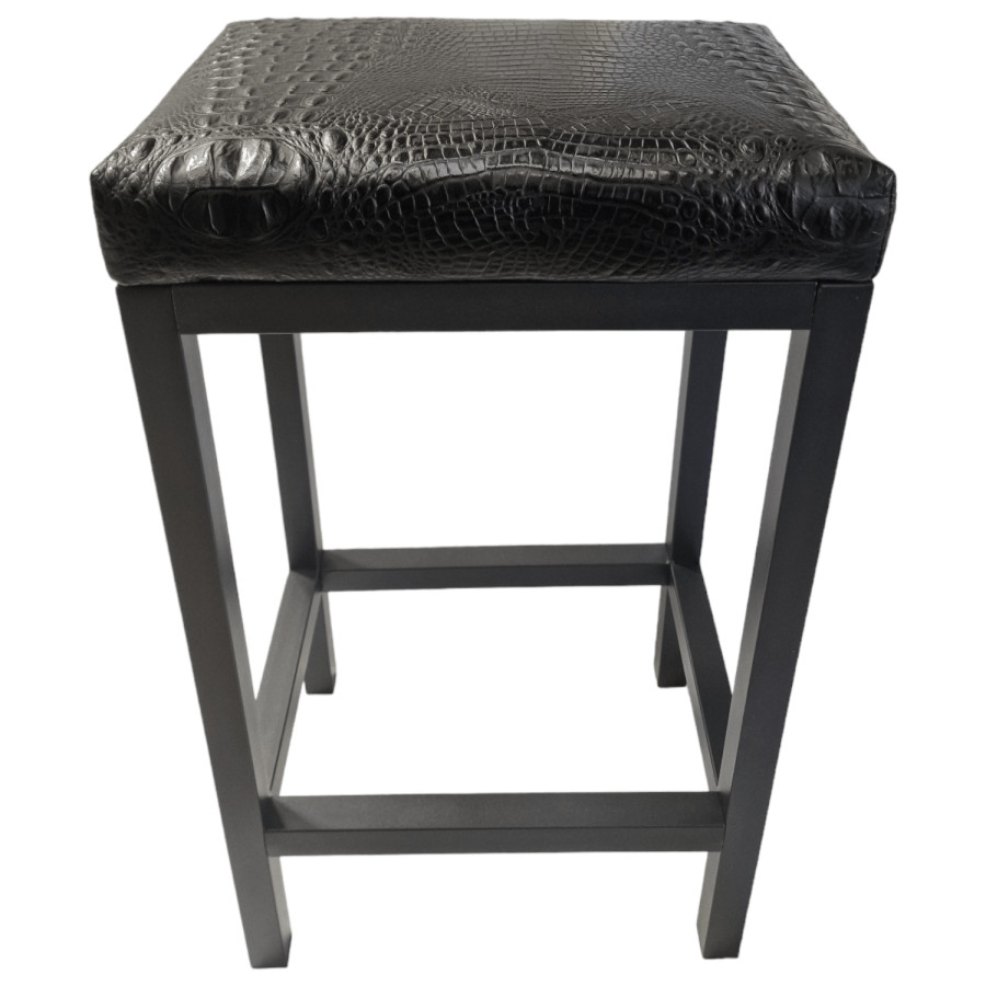 Croc genuine Black leather counter stool | Crocodile 'look' real leather - counter stool | Bar stool - Handmade -FP- 1