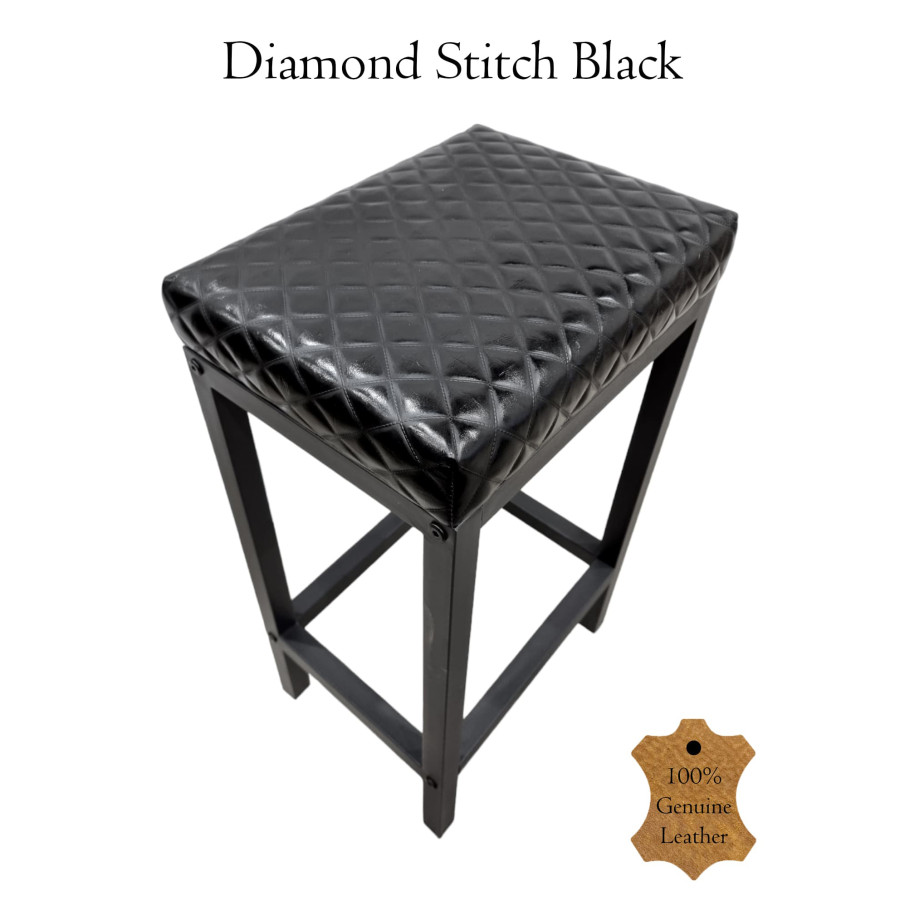 Diamond Stitched Genuine leather bar stool | Leather counter stool | Walnut, Caramel, or Black - Various seat heights FP 0