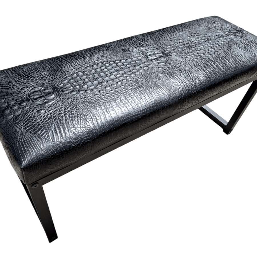 Crocodile Black embossed genuine cowhide leather bench - 40" wide - Matte Black Steel Frame - Handmade 4