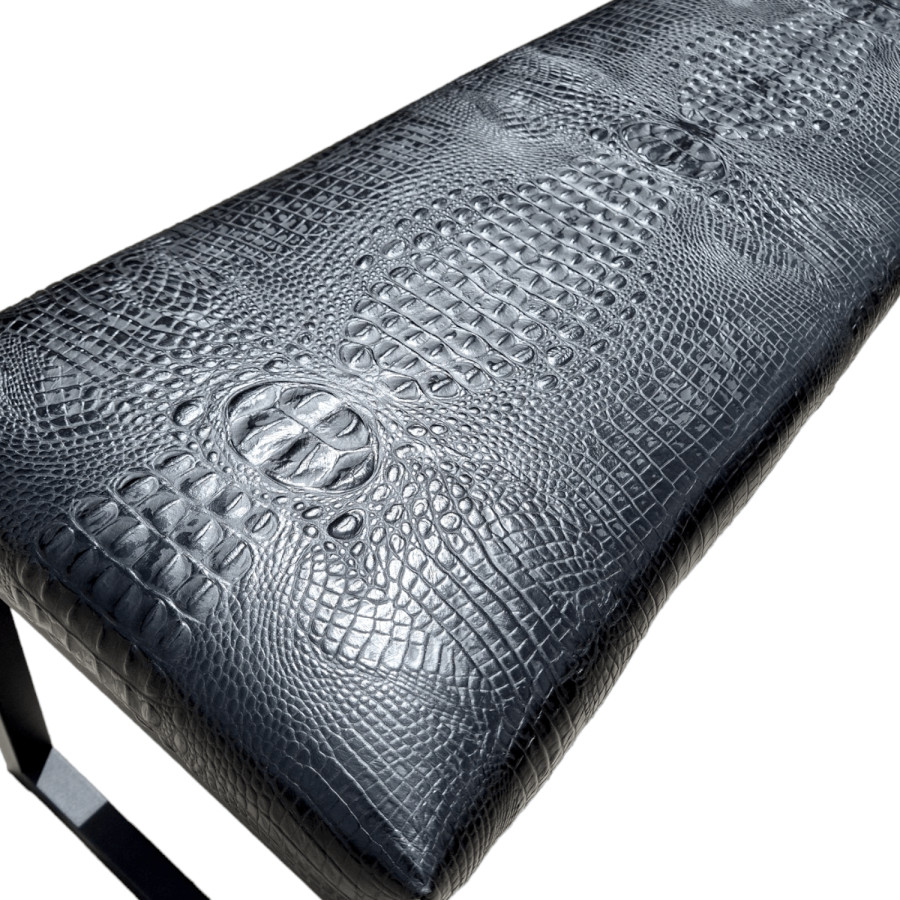 Crocodile Black embossed genuine cowhide leather bench - 40" wide - Matte Black Steel Frame - Handmade 5