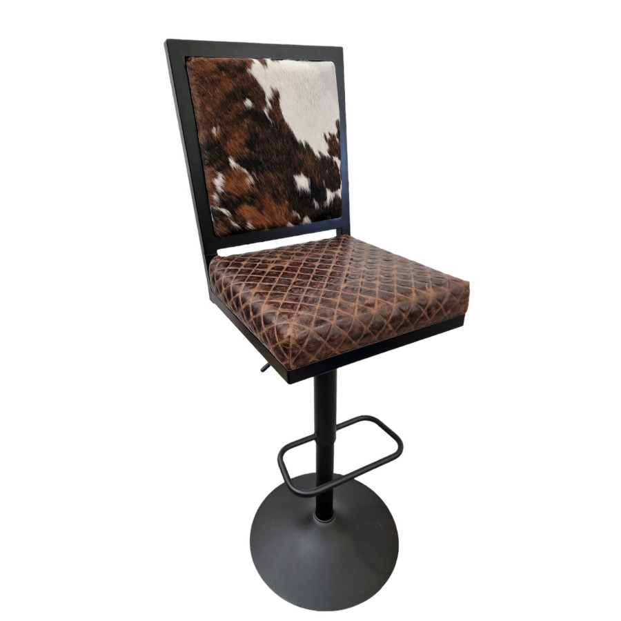 Genuine Cowhide Stool - ADJUSTABLE HEIGHT + Swivel - Counter Stool / Bar stool with back support - GLBK 4