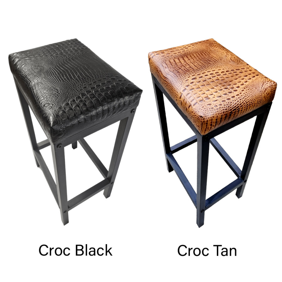 Crocodile genuine Saddle Tan leather counter stool | Crocodile 'look' real leather - counter stool | Bar stool - Handmade -FP- 9