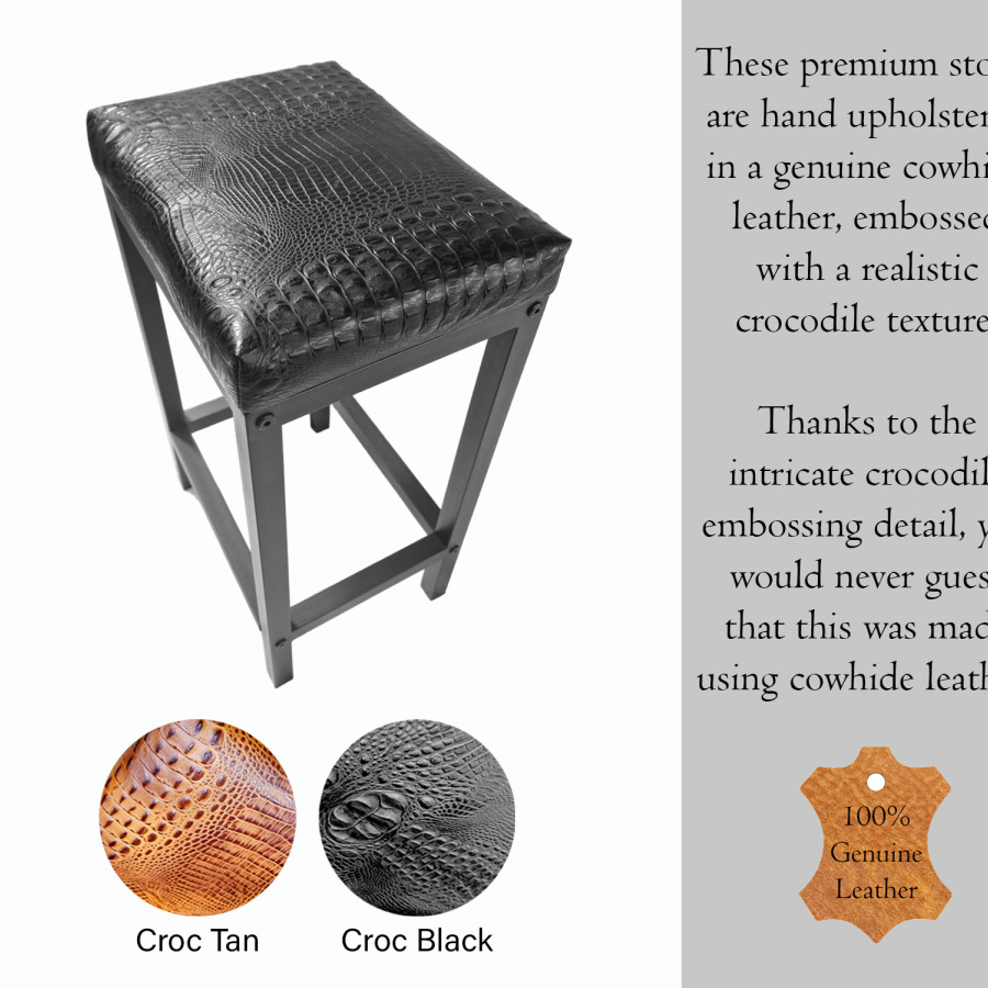 Croc genuine Black leather counter stool | Crocodile 'look' real leather - counter stool | Bar stool - Handmade -FP- 5