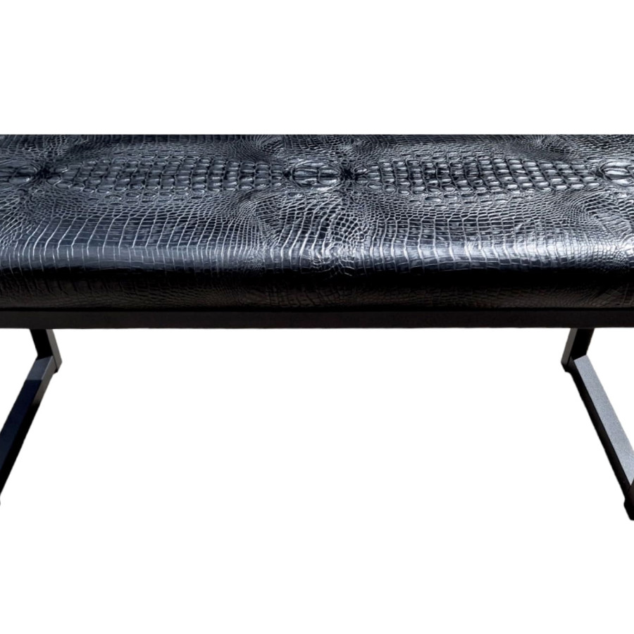 Crocodile Saddle Tan embossed genuine cowhide leather bench - 40" wide - Matte Black Steel Frame - Handmade 10