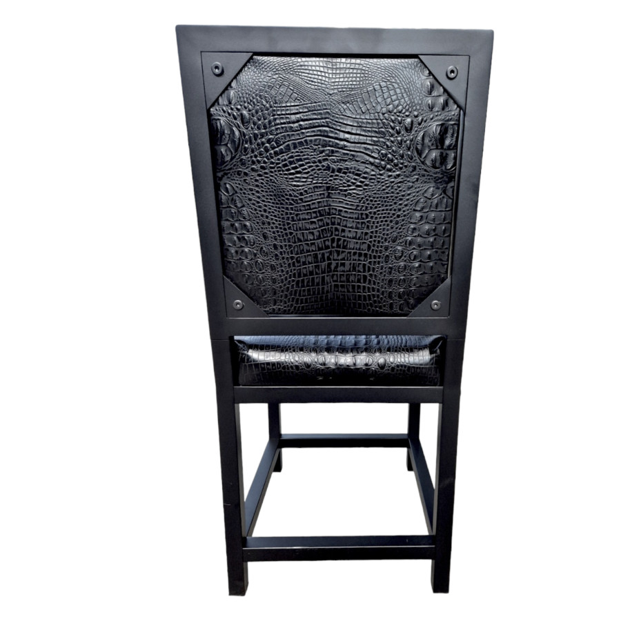 Crocodile look black or tan genuine Leather dining chair with embossed crocodile pattern | cowhide leather upholstery + black steel frames -FPDC- 6