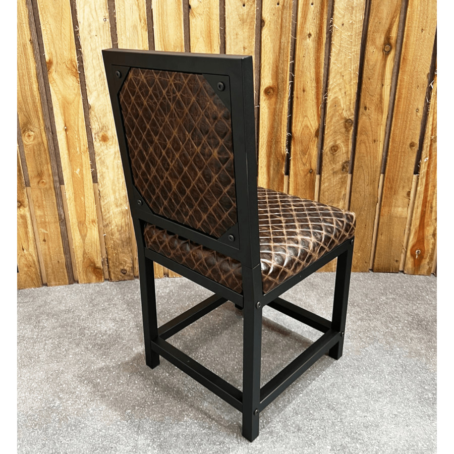 Leather dining chair with diamond stitch leather | Genuine leather with black steel frames -  farmhouse dining chair -FPDC- 2