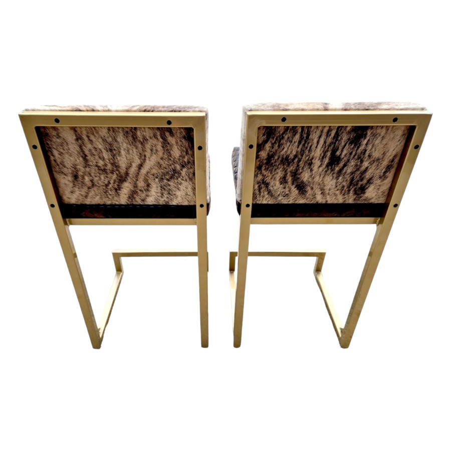 A Pair of premium counter height stools with back supports  - Made with genuine cowhide and diamond stitched leather 2