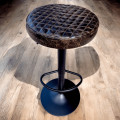 Vintage diamond stitched walnut Leather - Real leather! - Adjustable height + 360 rotating seat counter stool / Barstool - GL