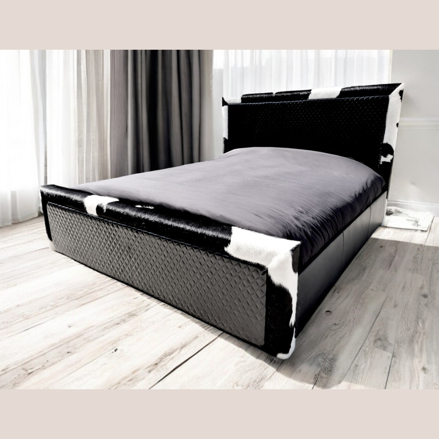 Handmade - Stunning genuine cowhide & diamond stitched leather Super king luxury bed frame 1