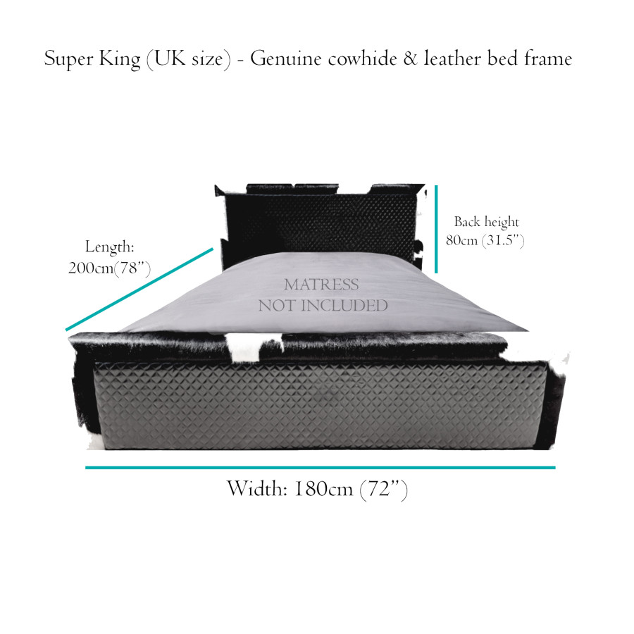 Handmade - Stunning genuine cowhide & diamond stitched leather Super king luxury bed frame 3