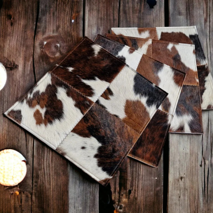 Cowhide patchwork dinner placemat, house warming gift