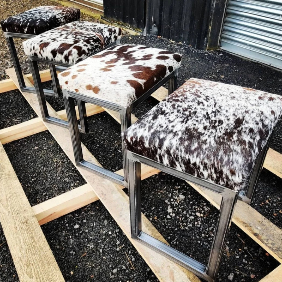 Custom made Cowhide dining table height / dressing table bench / dining table chair /  stool -  Handmade in England - RGMB