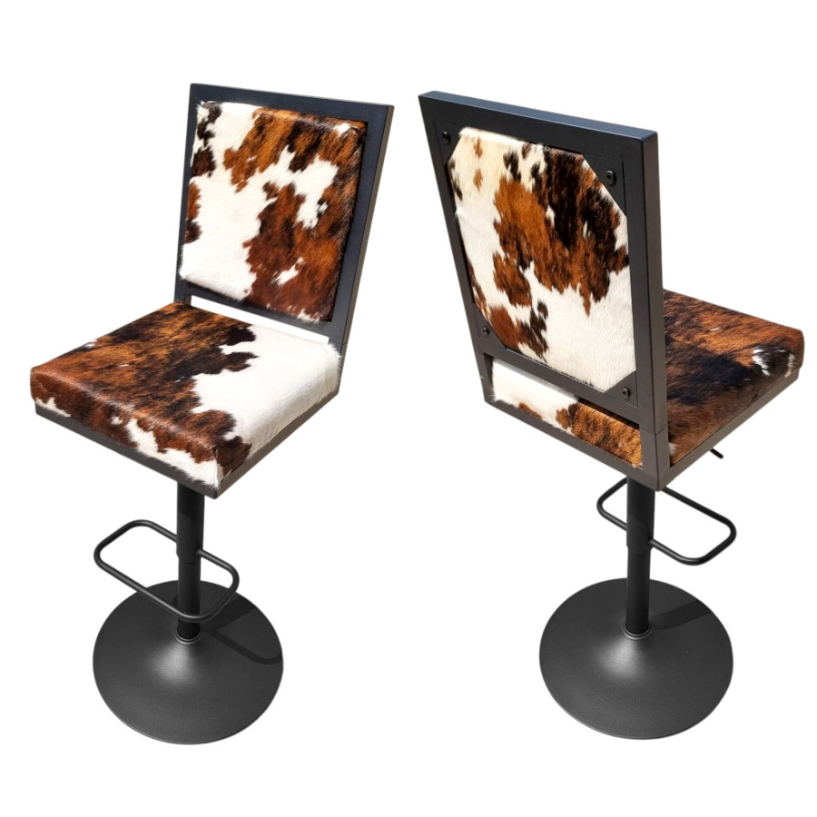 Genuine Cowhide Swivel Bar Chairs | Adjustable Height with Back Rest - GLBK 4