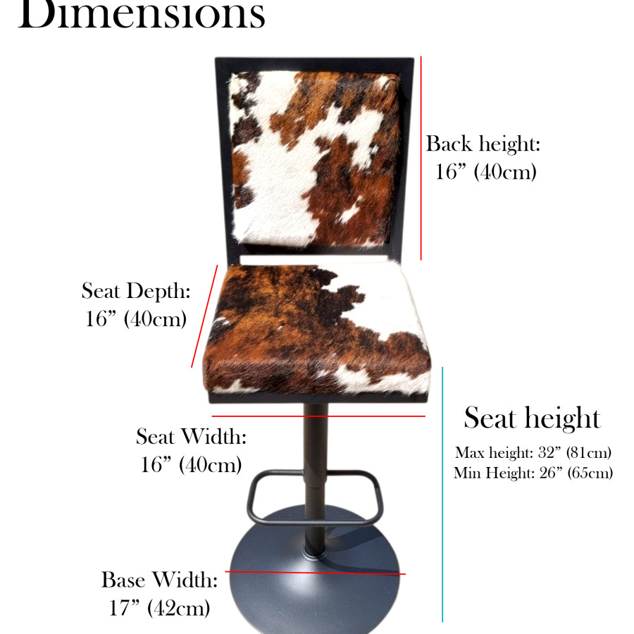 Genuine Cowhide Swivel Bar Chairs | Adjustable Height with Back Rest - GLBK 7