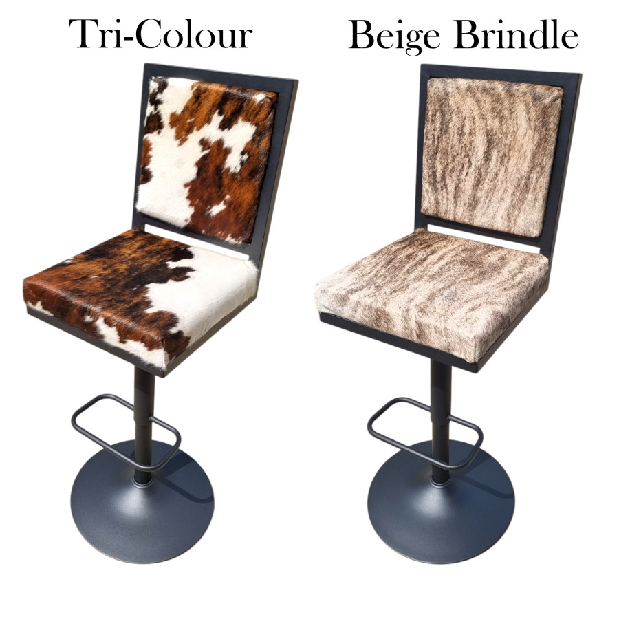 Genuine Cowhide Swivel Bar Chairs | Adjustable Height with Back Rest - GLBK 8