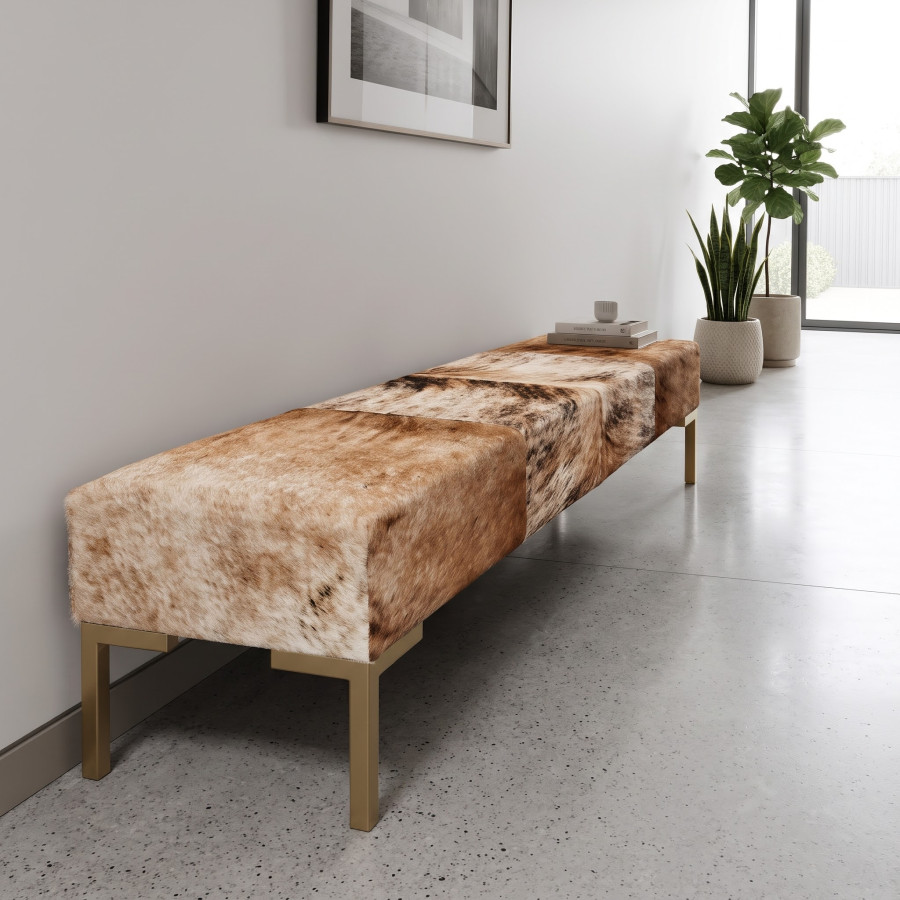 Genuine Cowhide Hair on Hide Bedroom Bench - End of Bed Upholstered Seating with Metal Legs - LFB70 1