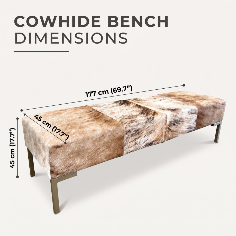 Genuine Cowhide Hair on Hide Bedroom Bench - End of Bed Upholstered Seating with Metal Legs - LFB70 2