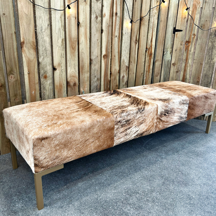 Genuine Cowhide Hair on Hide Bedroom Bench - End of Bed Upholstered Seating with Metal Legs - LFB70 10