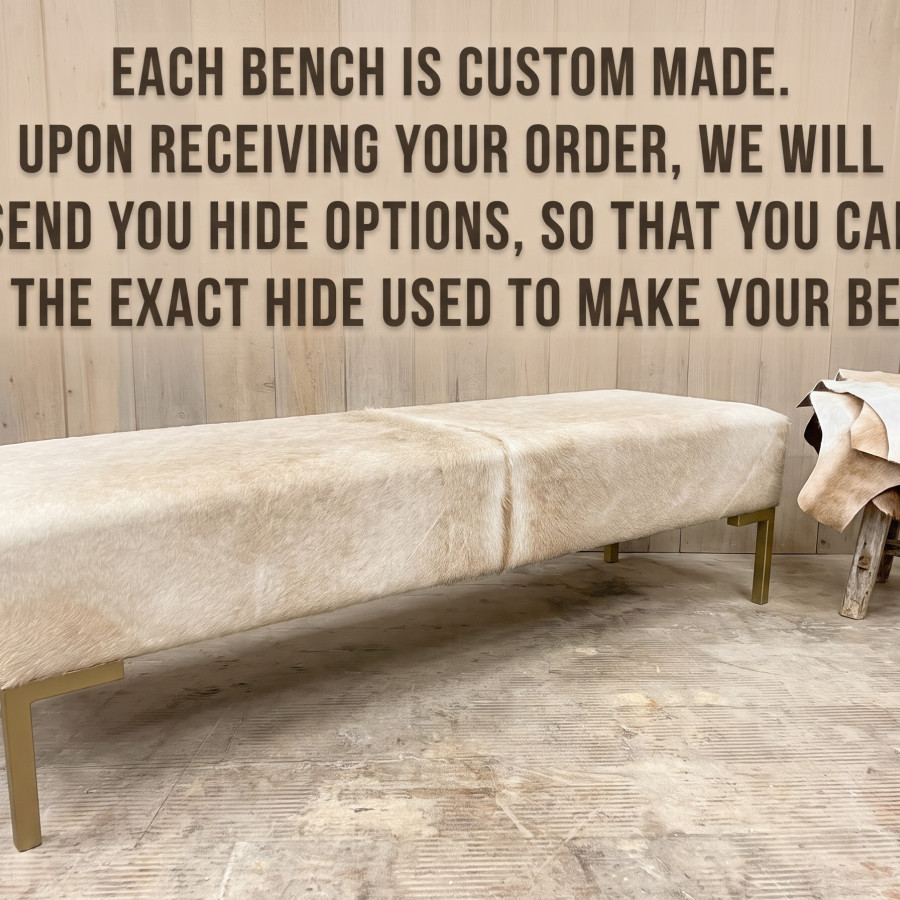 Off-White Cowhide Bench – Genuine White Hair-on-Hide, Steel Frame Bed Seating LFB60 9