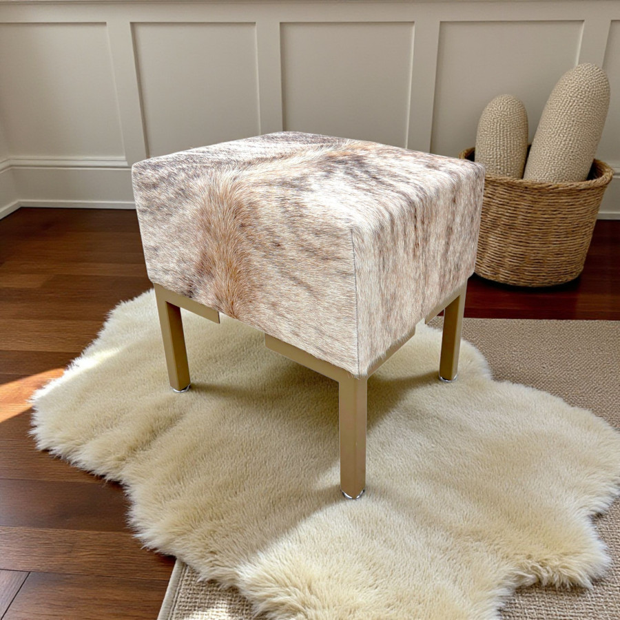 Genuine cowhide and steel vanity stool | For Makeup Dressing table or Footstool - LFB-V 0