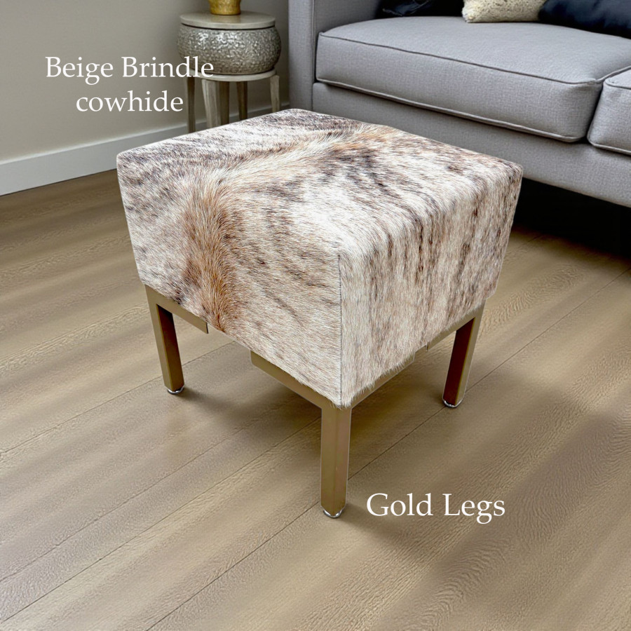 Genuine cowhide and steel vanity stool | For Makeup Dressing table or Footstool - LFB-V 3