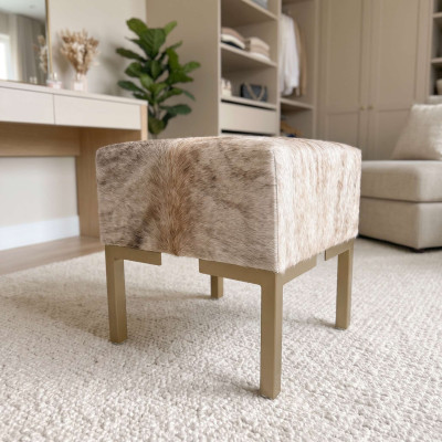 Genuine cowhide and steel vanity stool | For Makeup Dressing table or Footstool - LFB-V