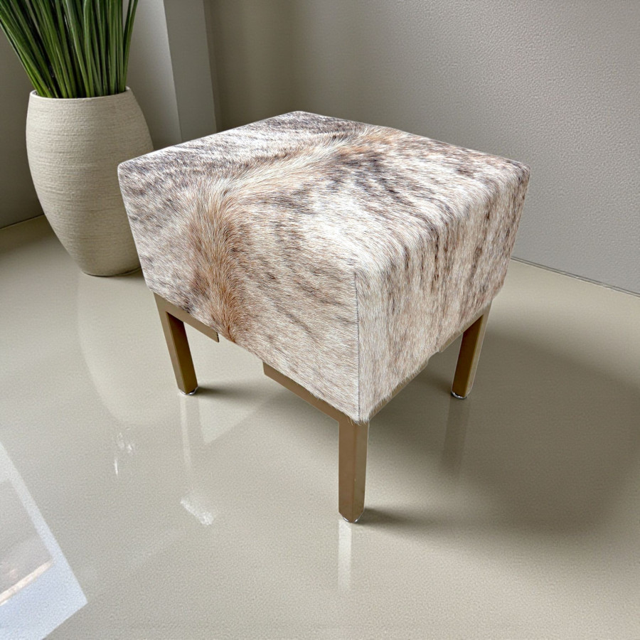 Genuine cowhide and steel vanity stool | For Makeup Dressing table or Footstool - LFB-V 11