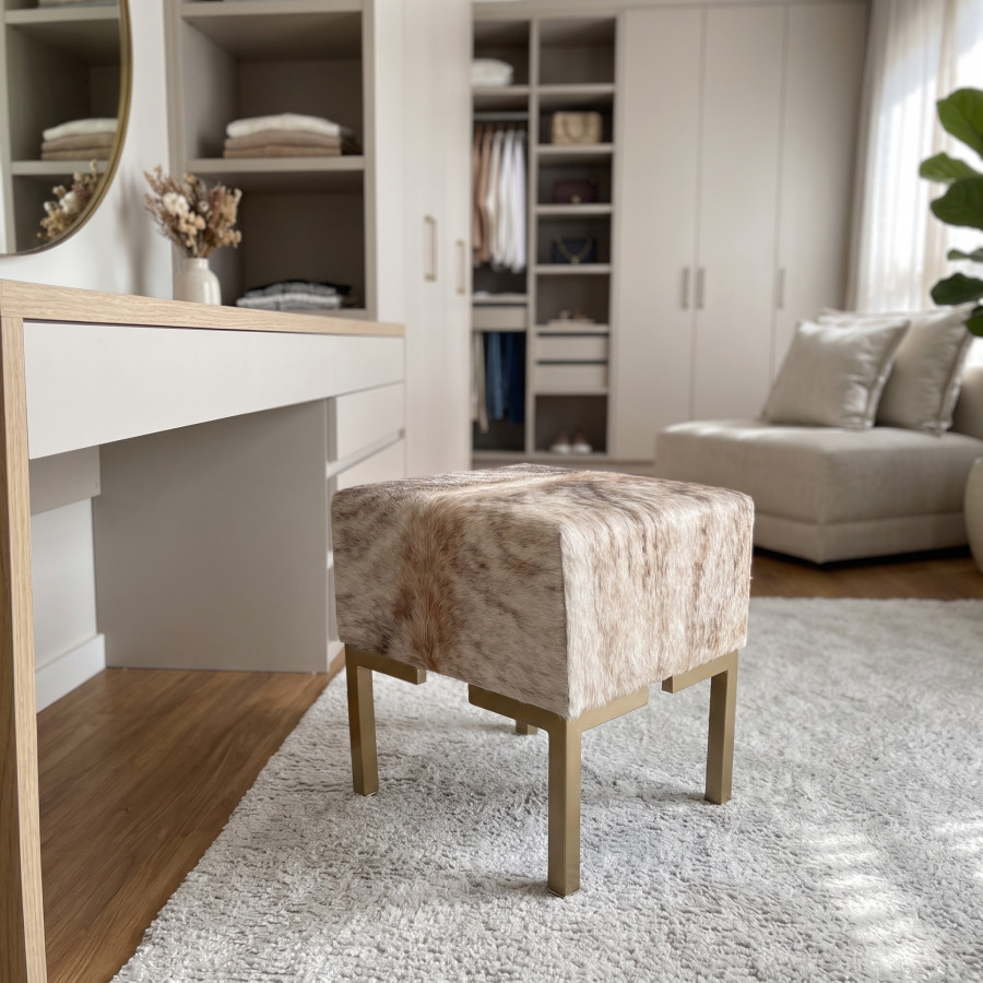 Genuine cowhide and steel vanity stool | For Makeup Dressing table or Footstool - LFB-V 12