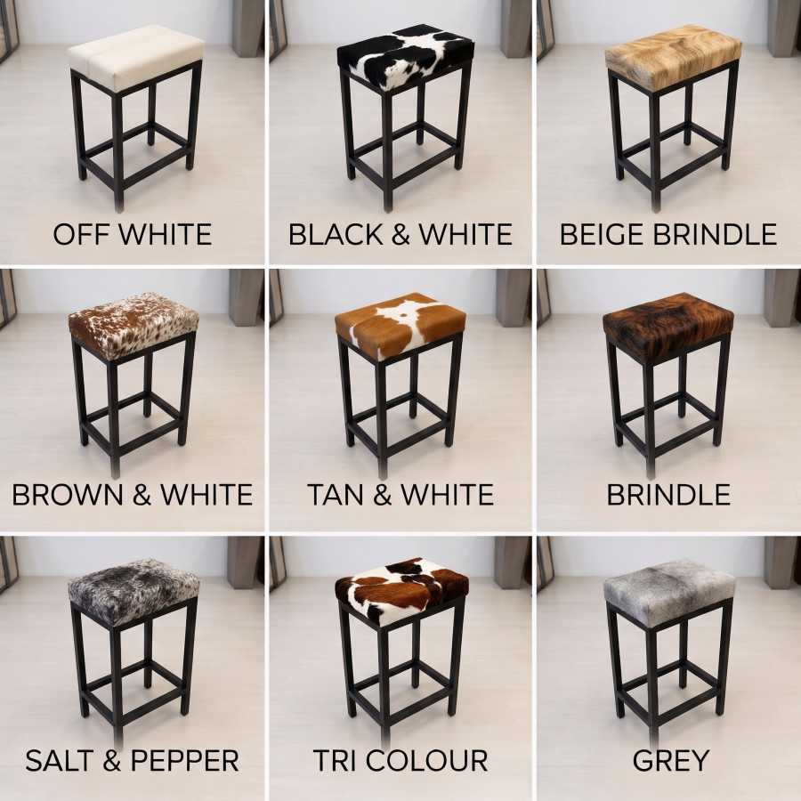 Genuine cowhide and steel stools in counter top or bar height - FP 2