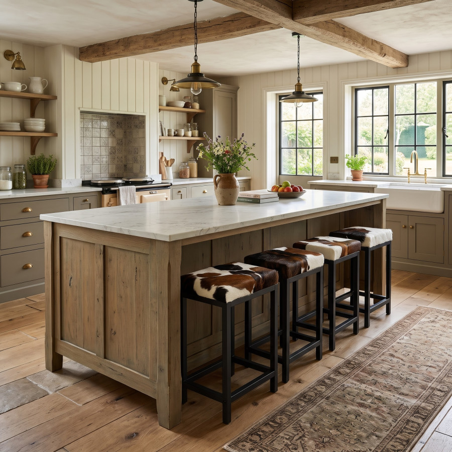 Genuine cowhide and steel stools in counter top or bar height - FP 4