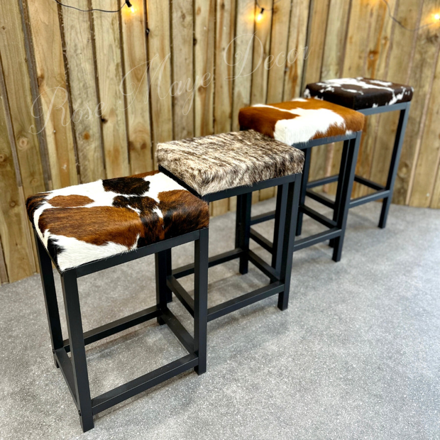 Genuine cowhide and steel stools in counter top or bar height - FP 6