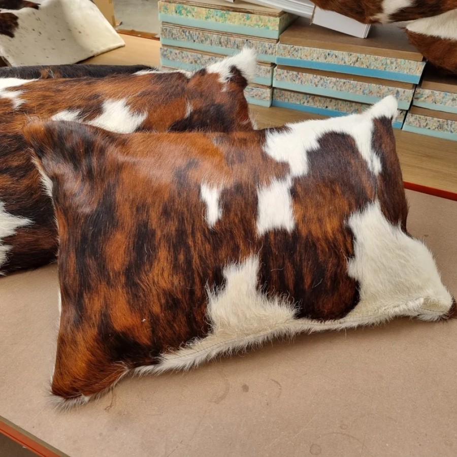 Tri-color Genuine cowhide cushion cover / pillow cover - Handmade 2