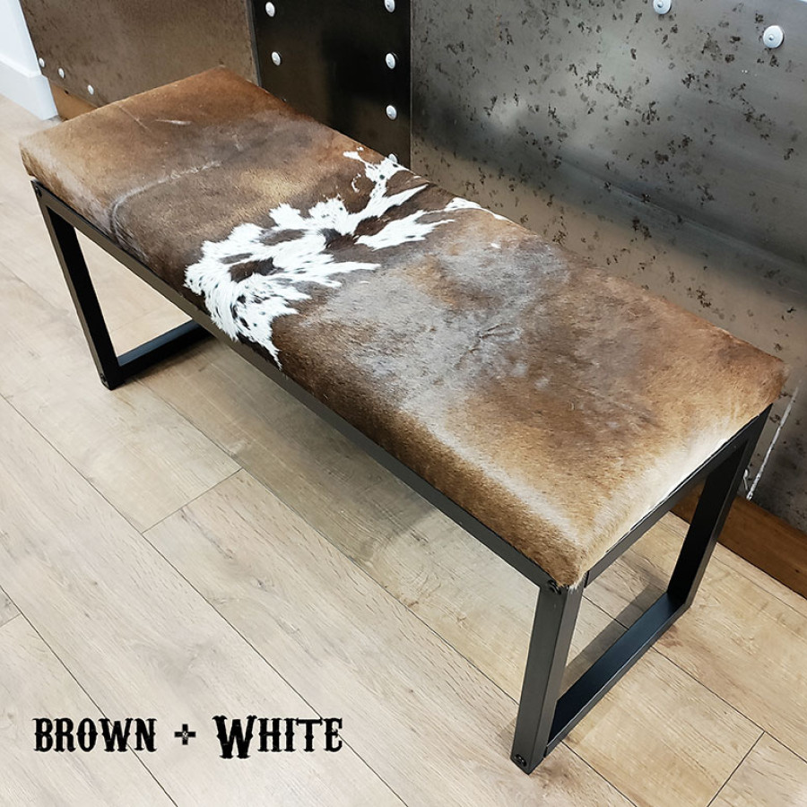Genuine cowhide bench / cowhide ottoman  -Matte Black Steel Frame - Handmade 2