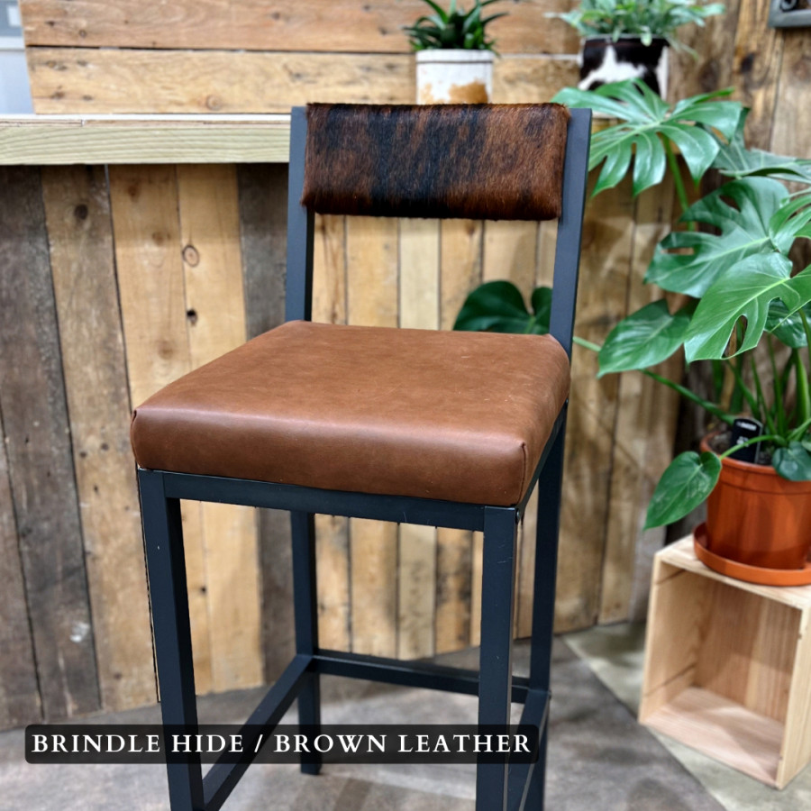 Cowhide and leather bar stool / cowhide and leather counter stool with backs - (price is per stool) 0