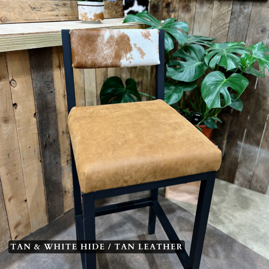 Cowhide and leather bar stool / cowhide and leather counter stool with backs - (price is per stool) 1