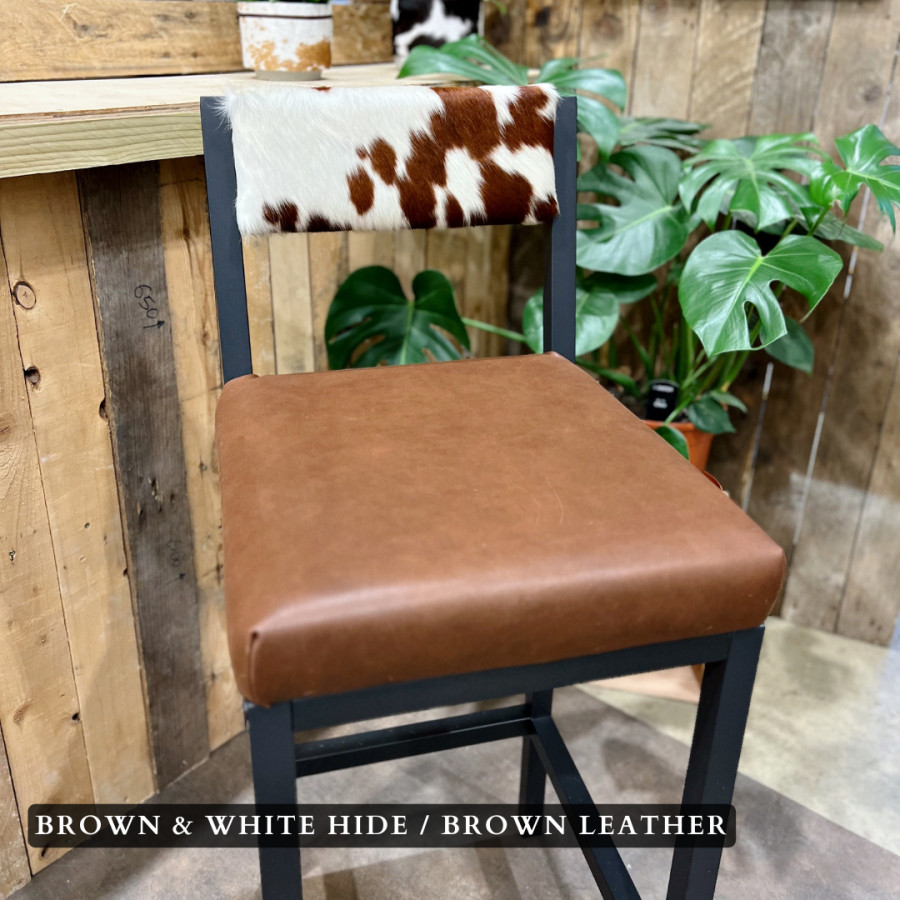Cowhide and leather bar stool / cowhide and leather counter stool with backs - (price is per stool) 2