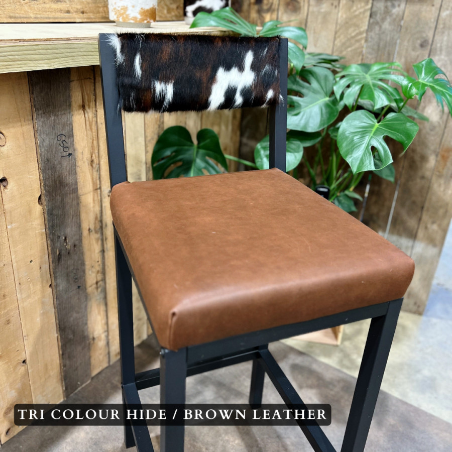 Cowhide and leather bar stool / cowhide and leather counter stool with backs - (price is per stool) 3