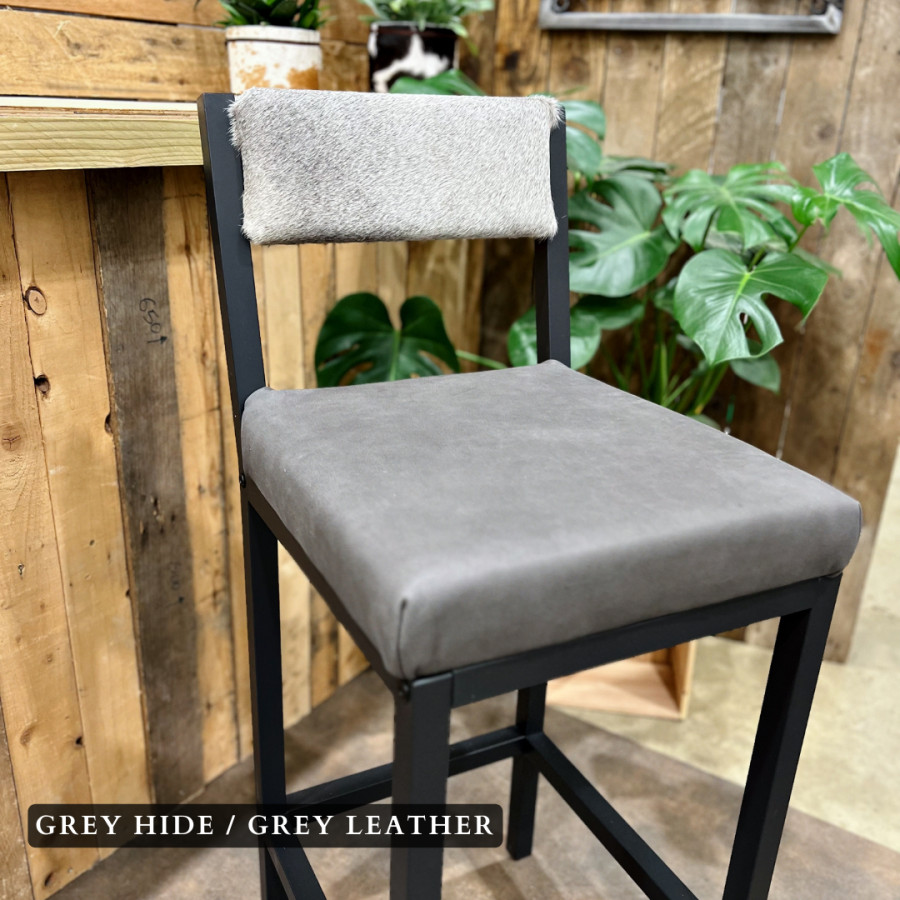 Cowhide and leather bar stool / cowhide and leather counter stool with backs - (price is per stool) 4