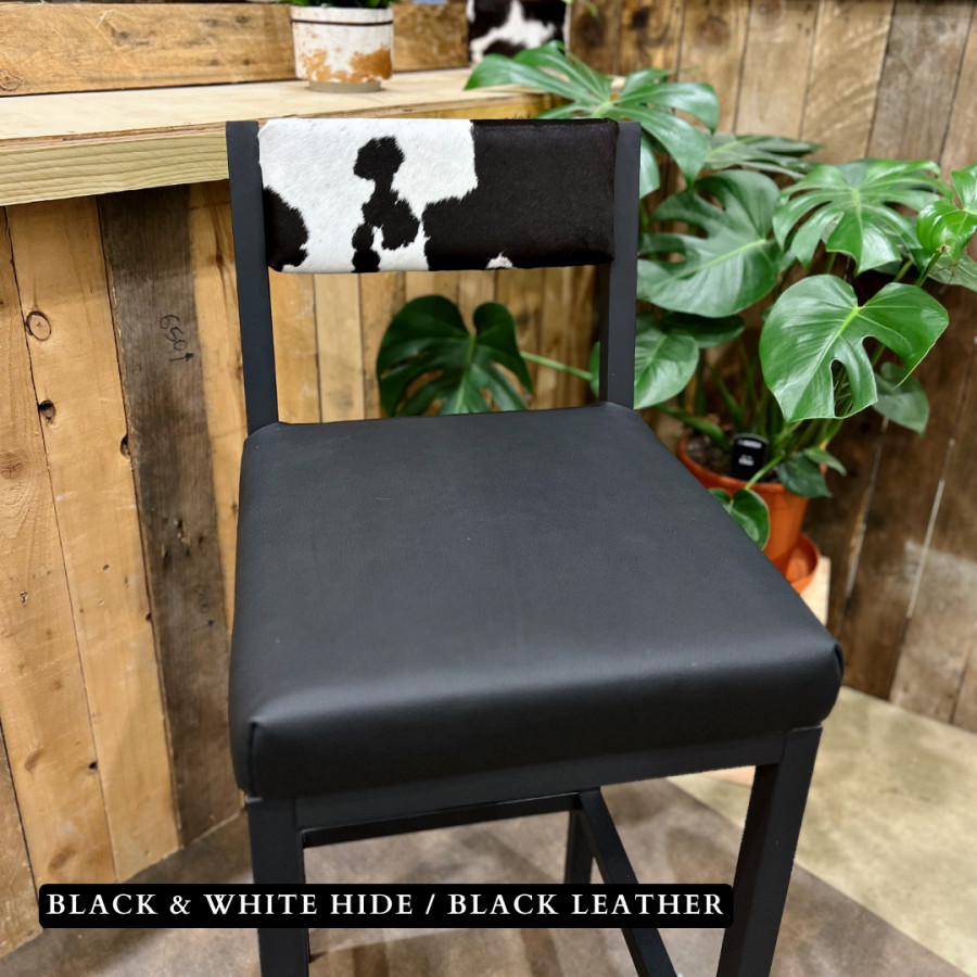 Cowhide and leather bar stool / cowhide and leather counter stool with backs - (price is per stool) 6
