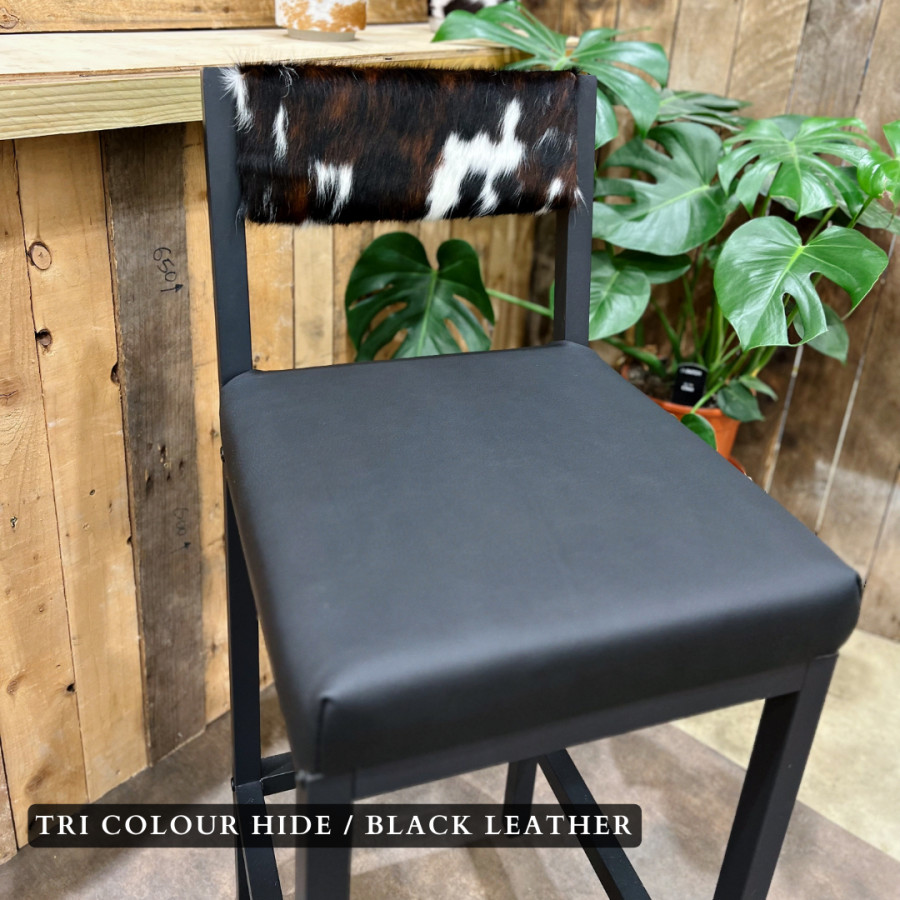 Cowhide and leather bar stool / cowhide and leather counter stool with backs - (price is per stool) 9